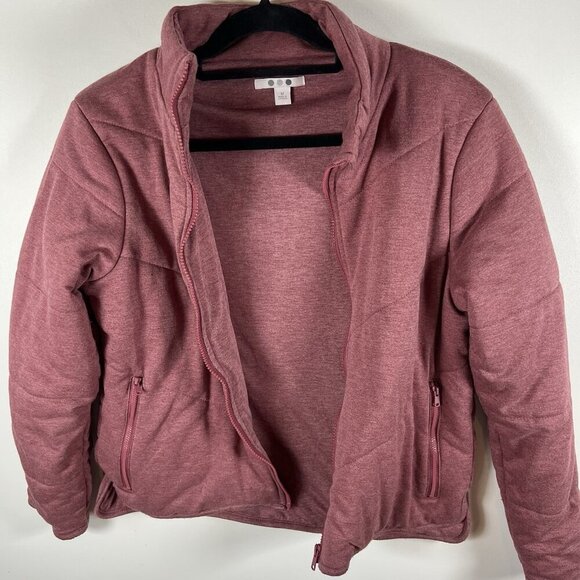 THREE DOTS Jacket Sweatshirt Red Full Zip Quilted Pockets Women’s Size Medium - Picture 5 of 8